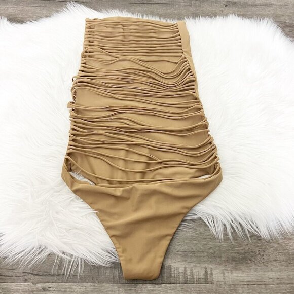 Mikoh Womens Small Tan Brown Santorini One Piece Strappy Back Swimsuit - Picture 2 of 6